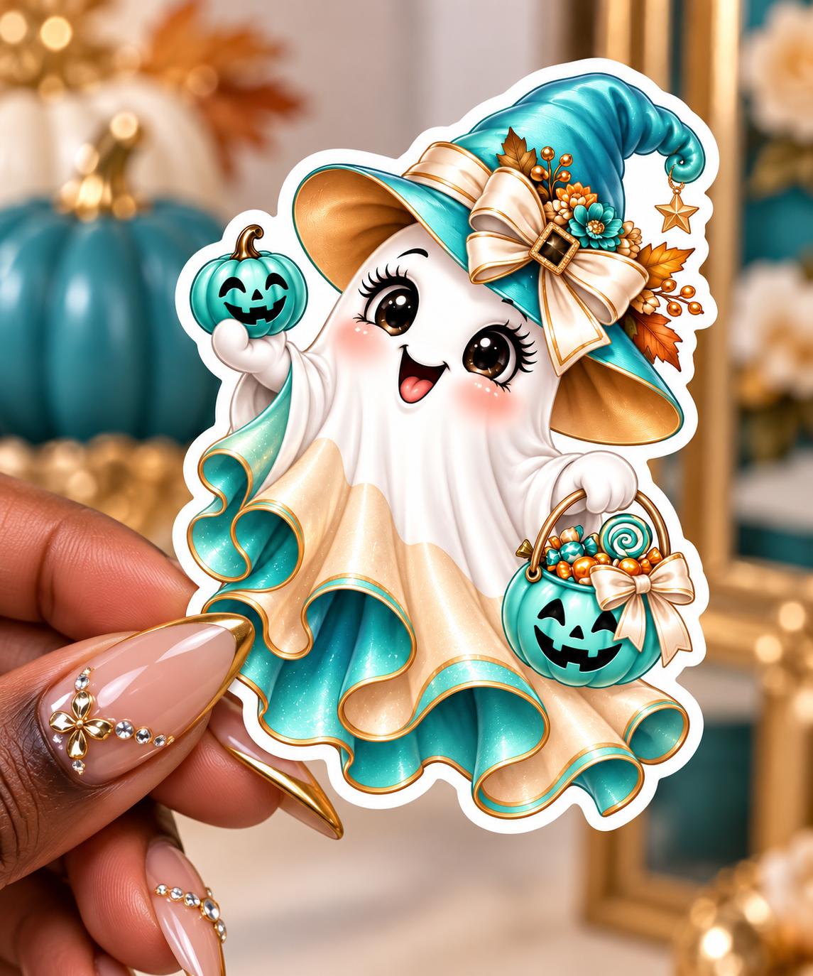 Teal Witch Ghost Sticker