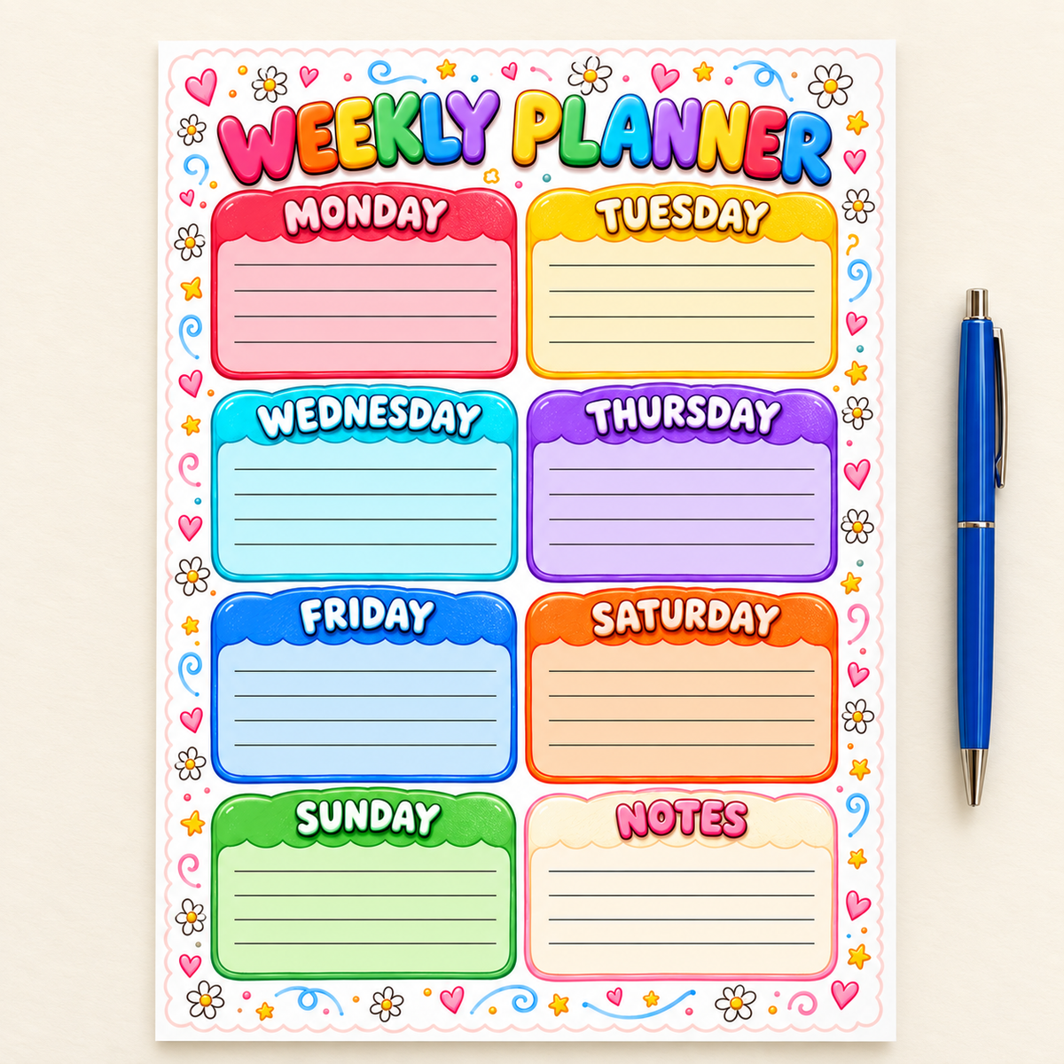 Colourful Weekly Planner | 20 Loose Sheets