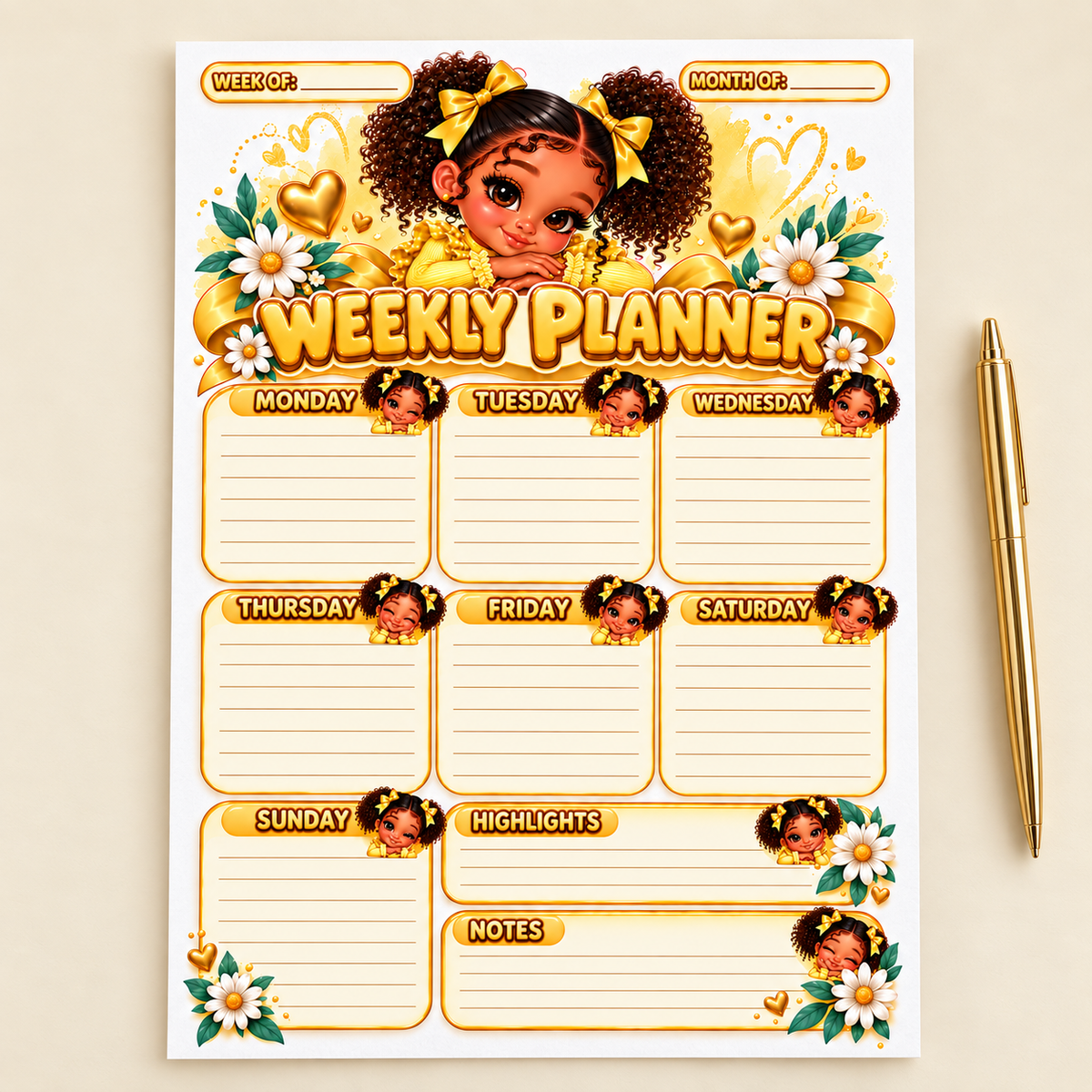 Golden Glow Weekly Planner