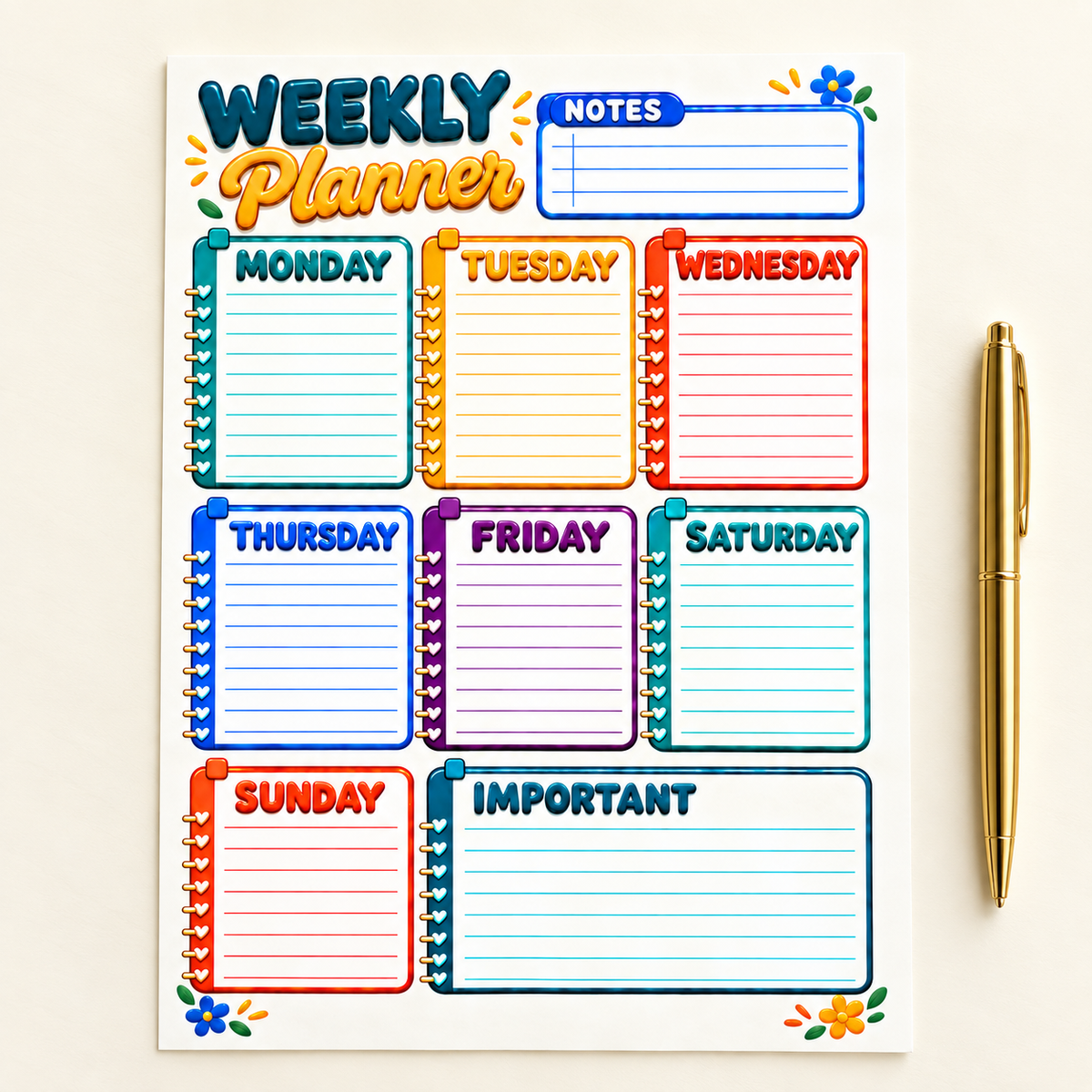 Weekly Checklist Planner | 20 Loose Sheets