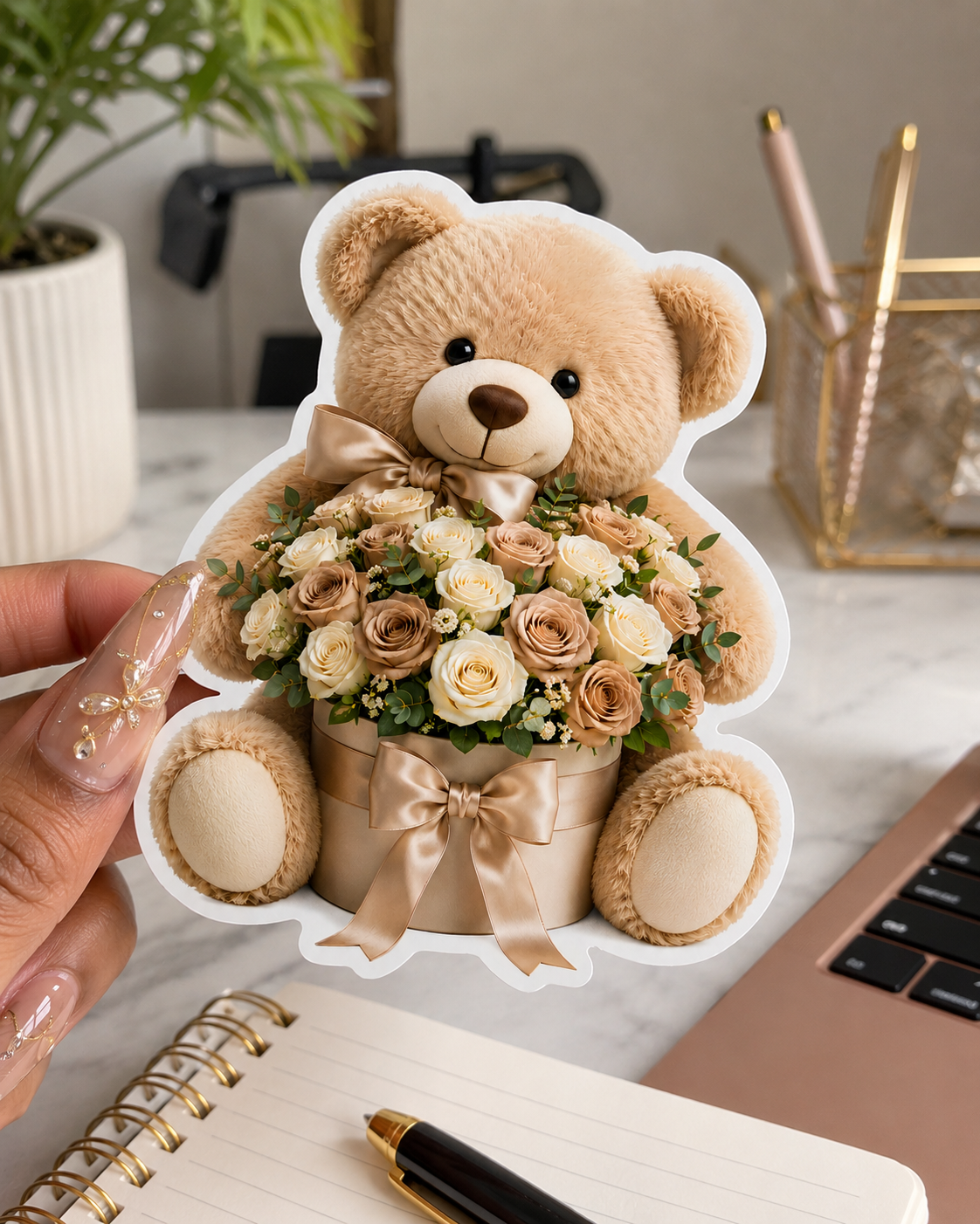 Teddy Bear & Roses Sticker